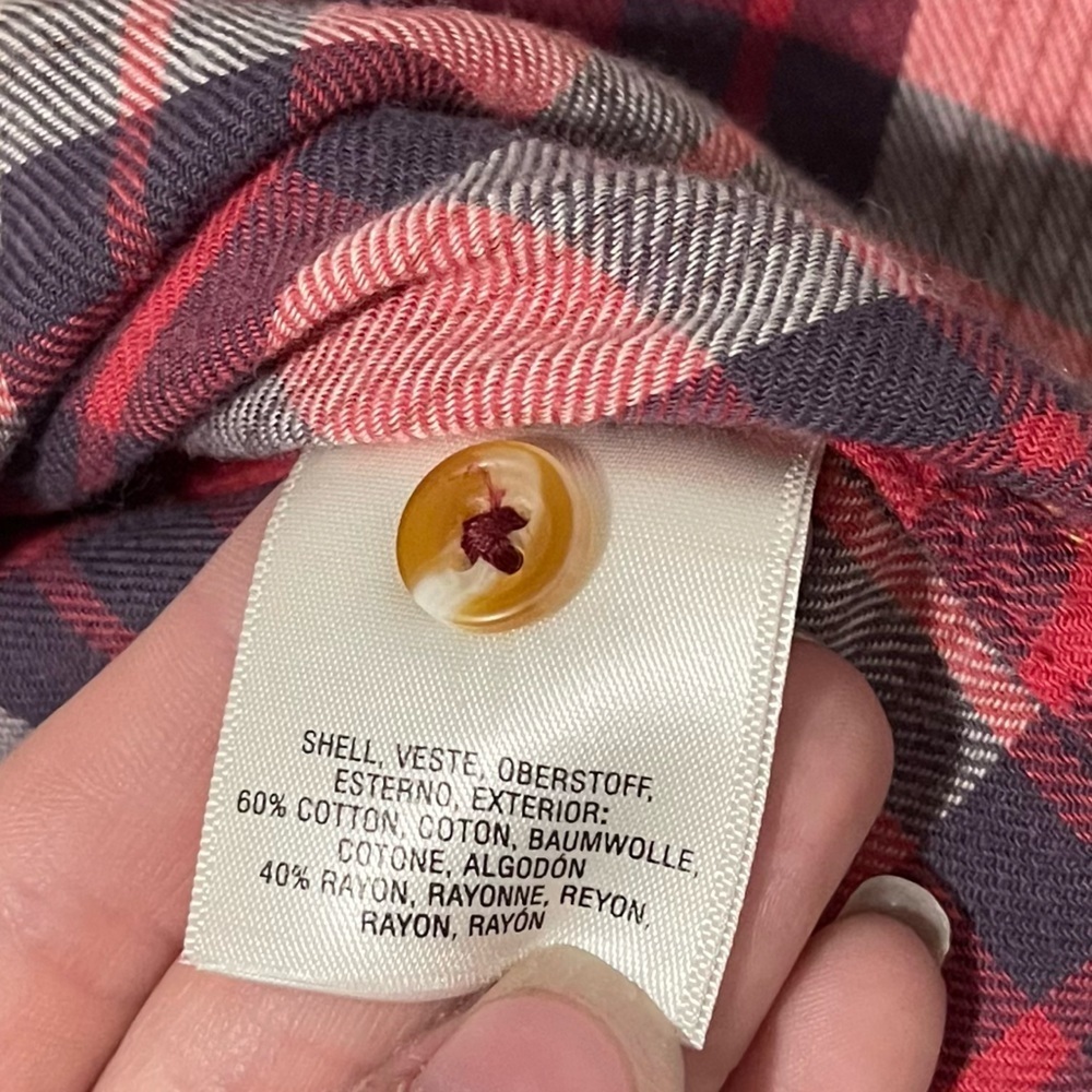 Anthropologie Medford Red White Plaid Button Up Shirt Size 6 Boho Relaxed Casual - Picture 7 of 7